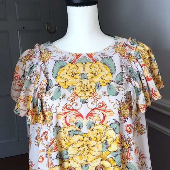 Free People Yara Babydoll  Vibrant Floral Mini Dress with Ruffled Sleeves - Picture 9 of 14